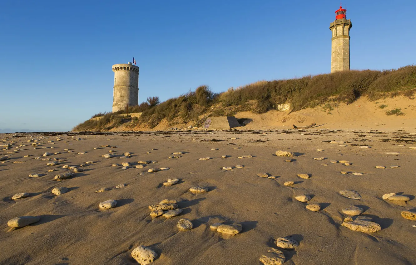 Photo wallpaper Beach, France, Sand, Lighthouse, Ile de Ré, Charente Maritime, Lighthouse of Whales