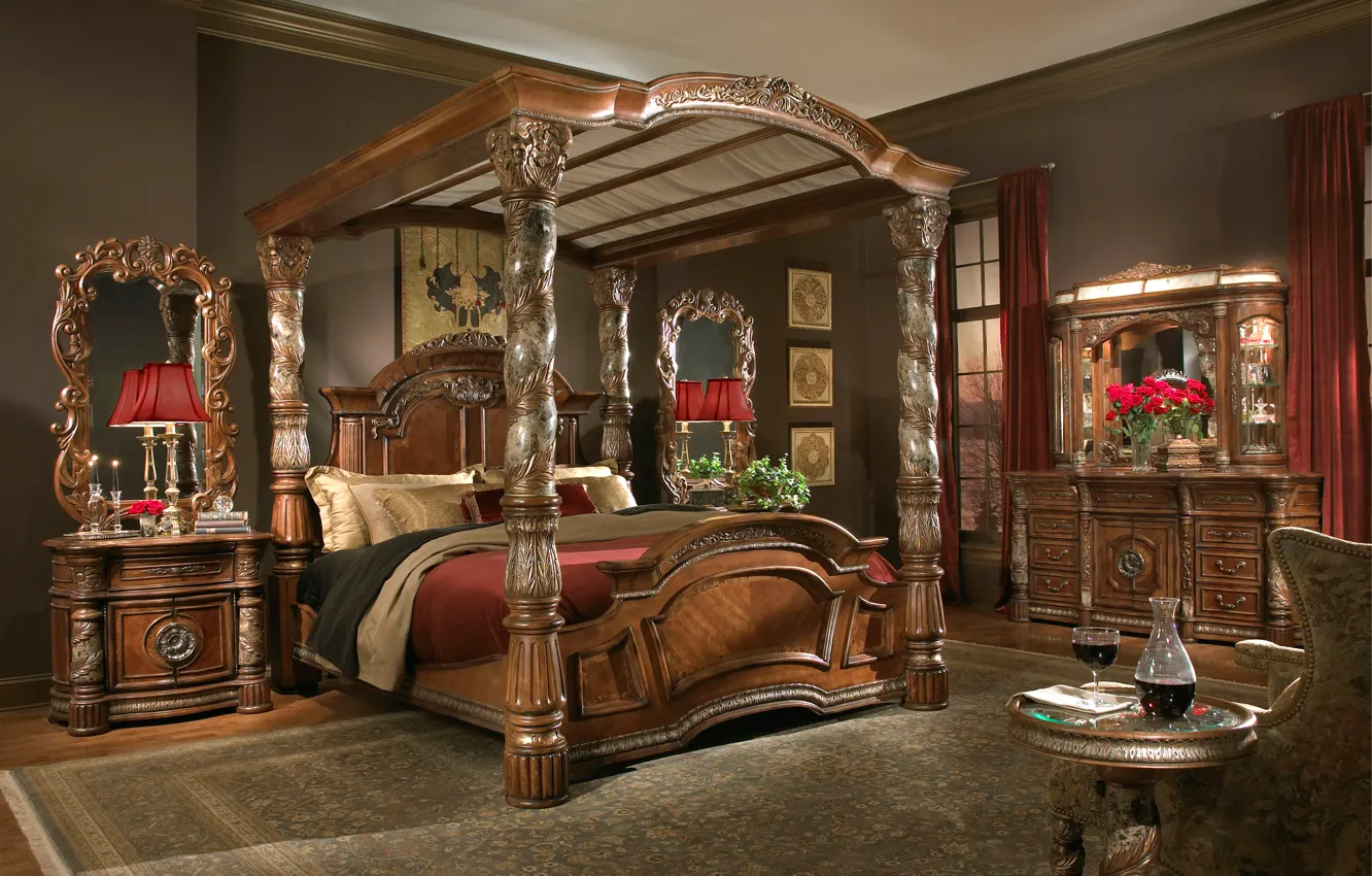 Photo wallpaper design, room, carpet, lamp, bed, interior, pillow, mirror