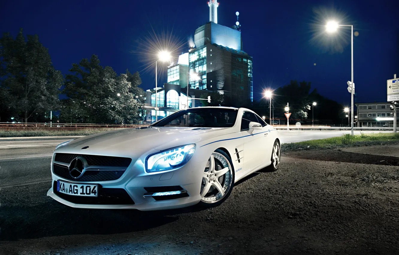 Photo wallpaper Mercedes-Benz, Glow, Lights, Night, White, Tuning, 2012 Car, Xenon