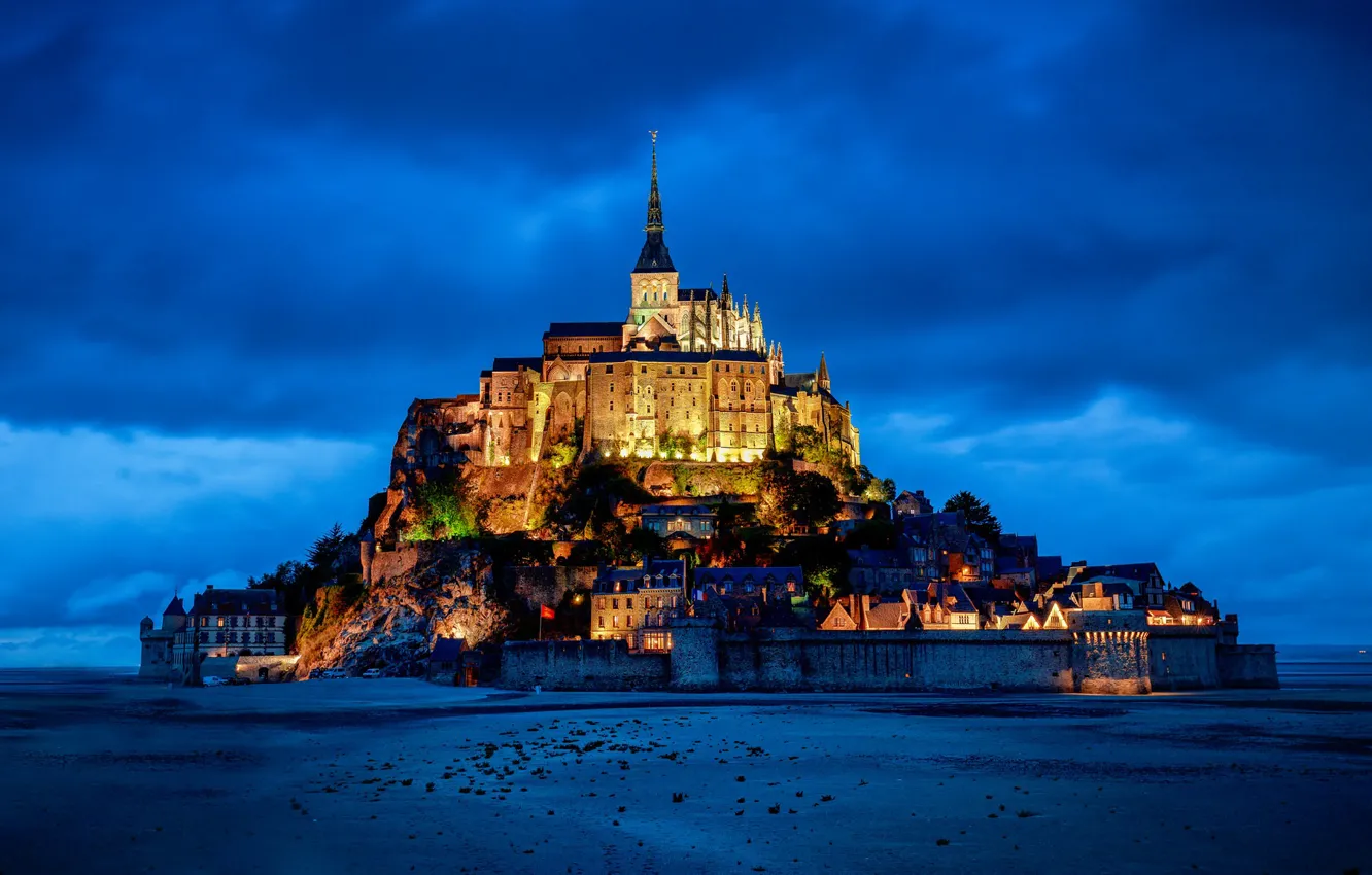 Photo wallpaper mountains, castle, France, fortress, France, normandy, Normandy, Mont-Saint-Michel