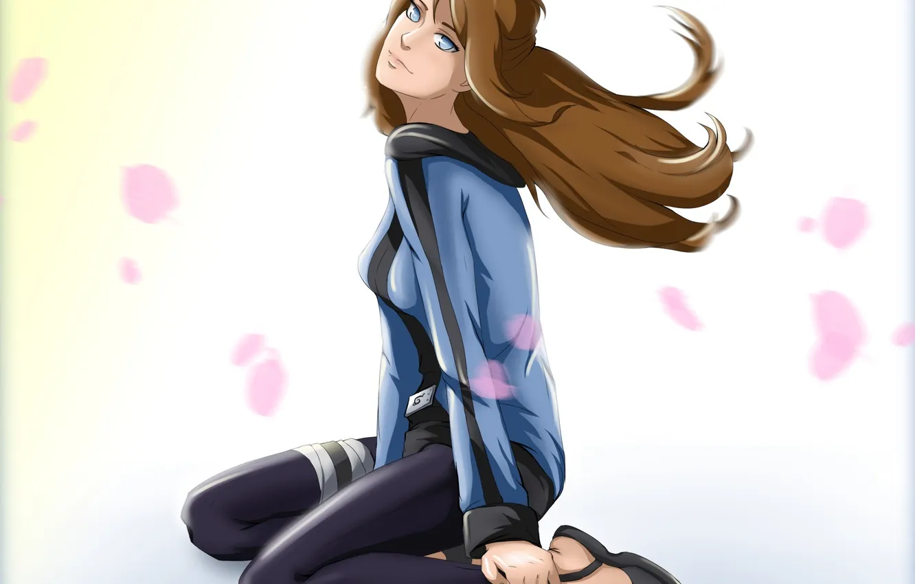 Photo wallpaper look, girl, smile, petals, headband, Naruto, Naruto, art