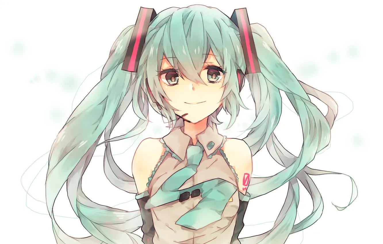 Photo wallpaper girl, smile, art, microphone, vocaloid, hatsune miku, tenrei jiu, ziu dh