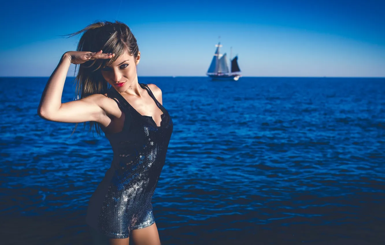 Photo wallpaper girl, love, sea, pretty, beauty, boat, portrait, Portraiture