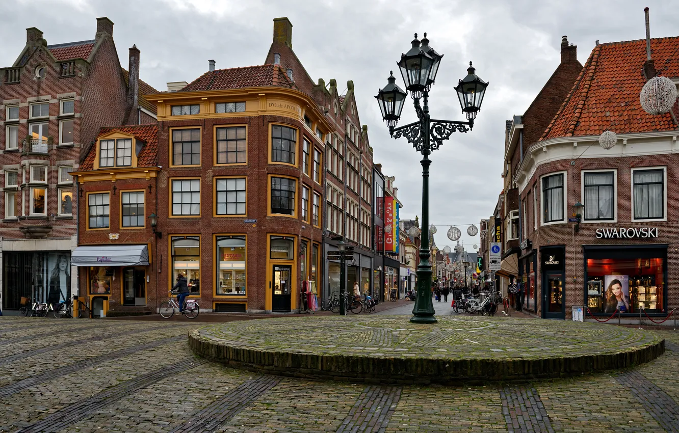 Photo wallpaper the city, photo, street, home, lights, Netherlands, Alkmaar