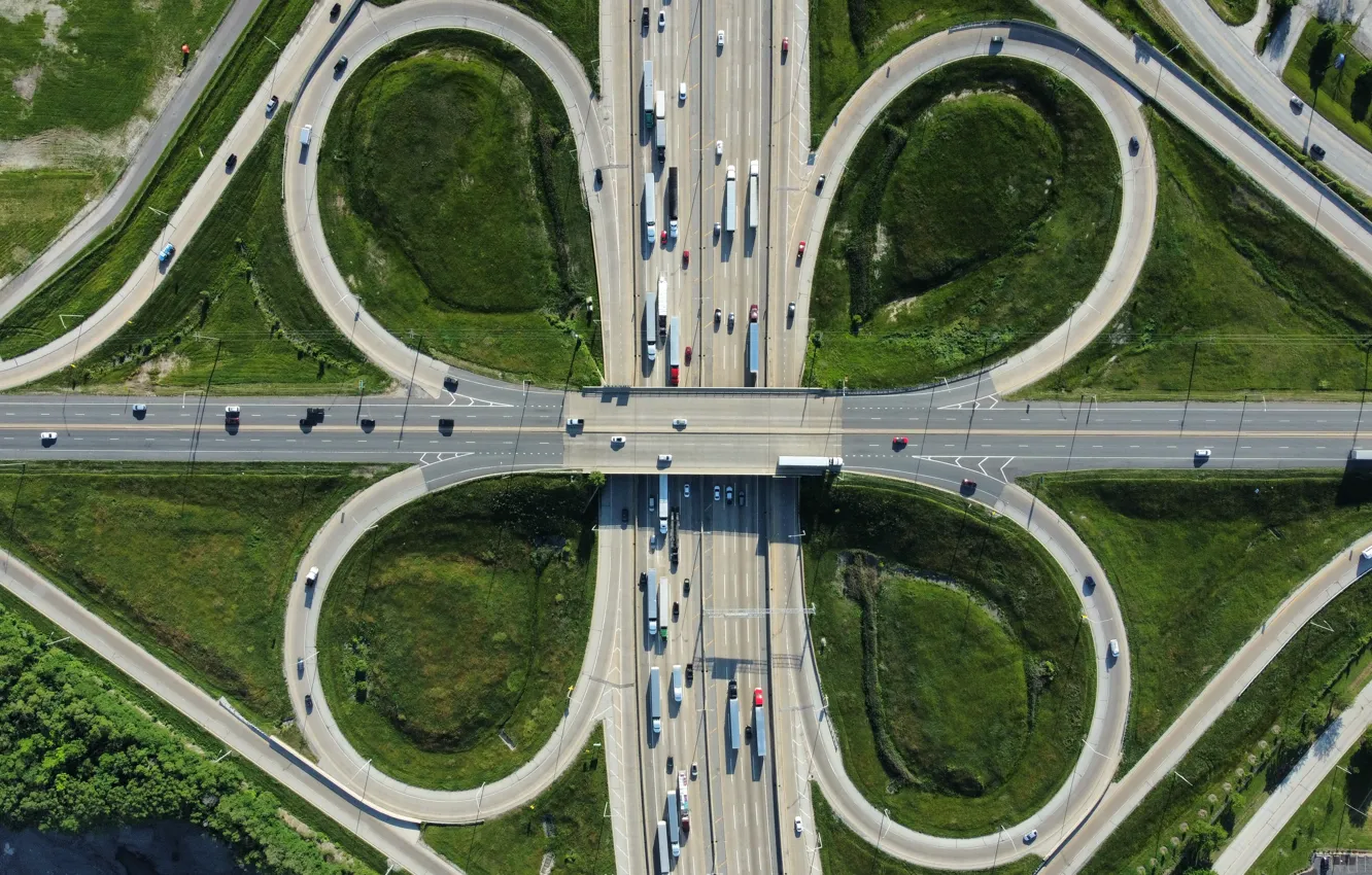 Photo wallpaper city, road, cars, Crossroads