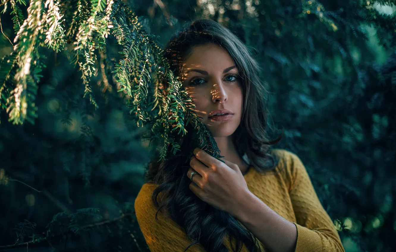 Photo wallpaper girl, branches, tree, brunette, Ines, Estelle