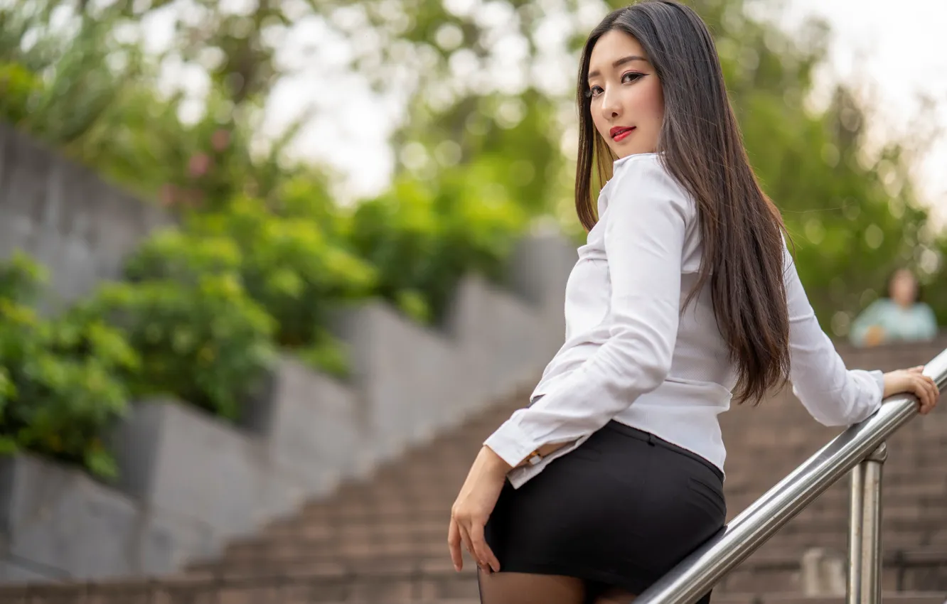Photo wallpaper look, pose, model, skirt, portrait, makeup, figure, hairstyle
