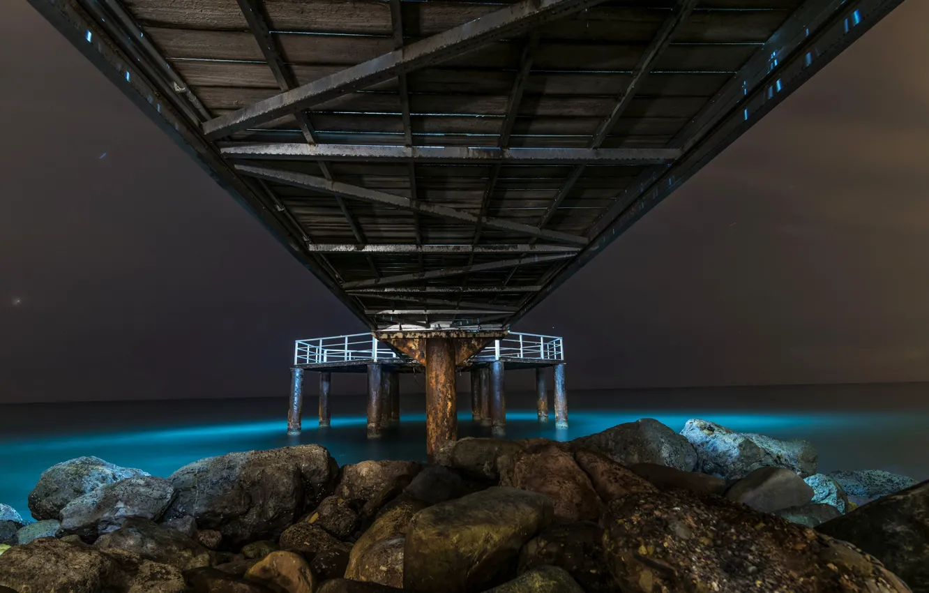 Photo wallpaper sea, night, bridge, shore