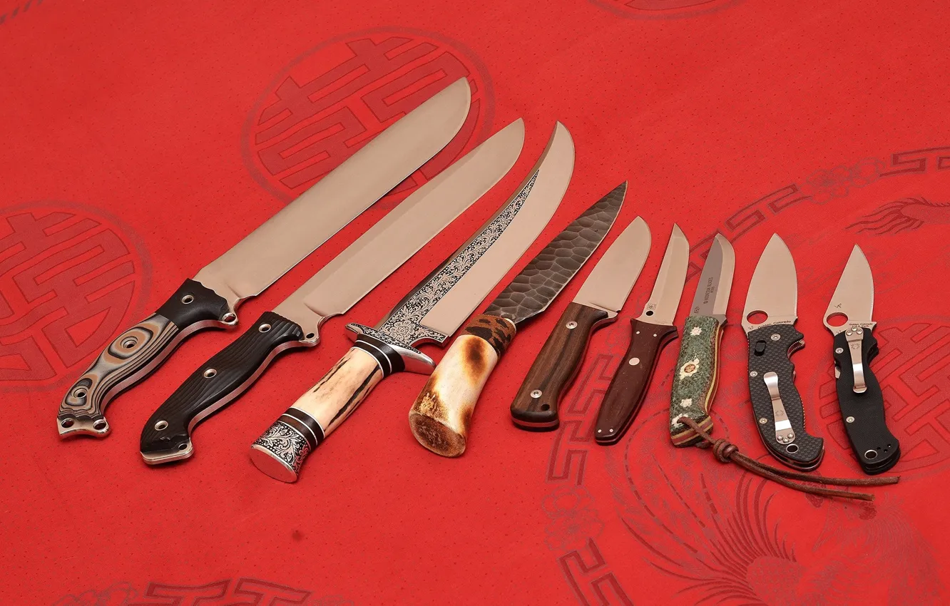 Photo wallpaper knives, edged weapons, red cloth
