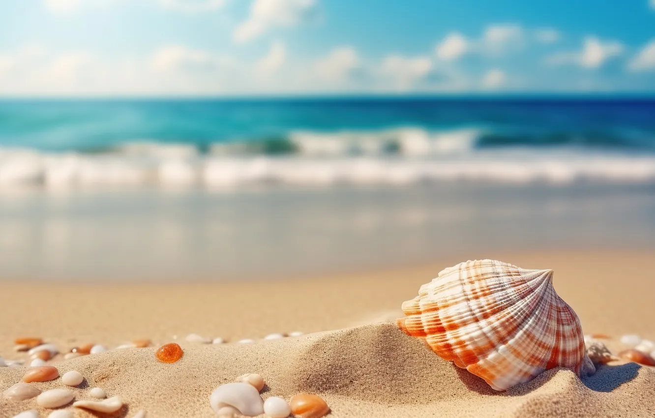 Photo wallpaper sand, sea, beach, summer, the sky, shore, shell, summer