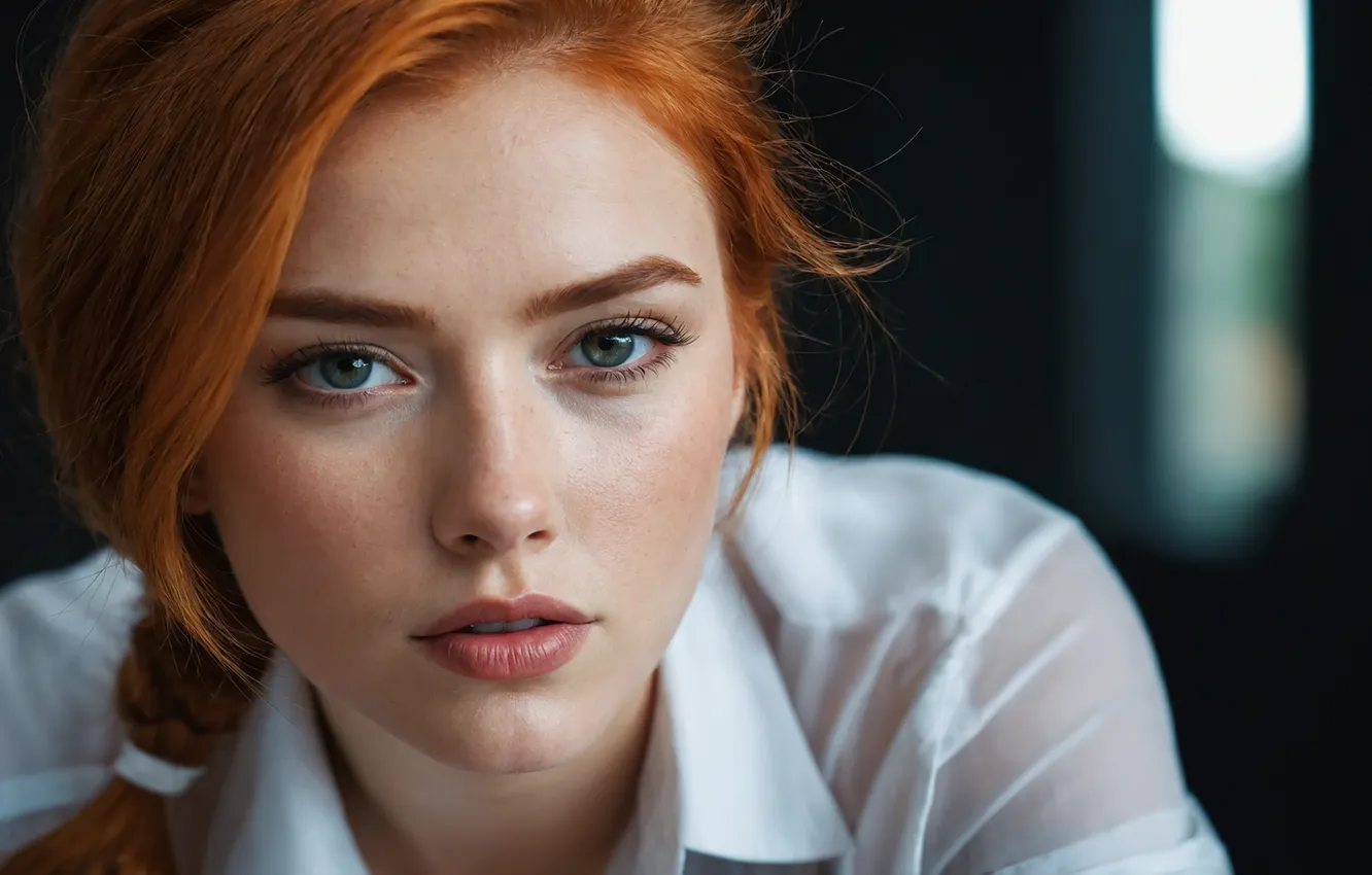 Photo wallpaper model, women, face, redhead, portrait, AI Art