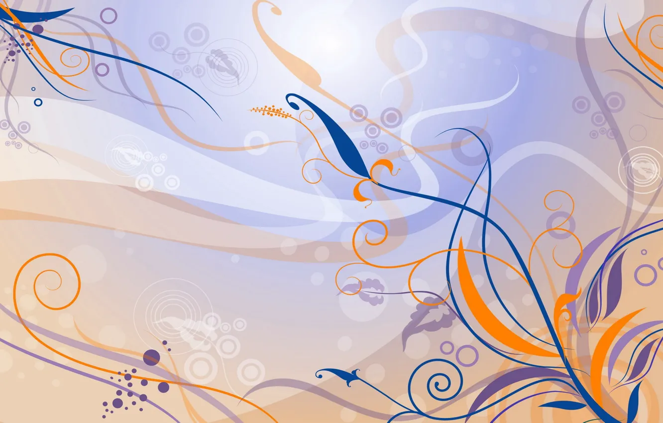 Photo wallpaper flowers, orange, blue, lilac, pattern, vector, art, Background