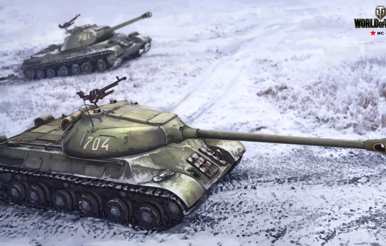Photo wallpaper winter, field, snow, figure, art, tank, Soviet, World of Tanks