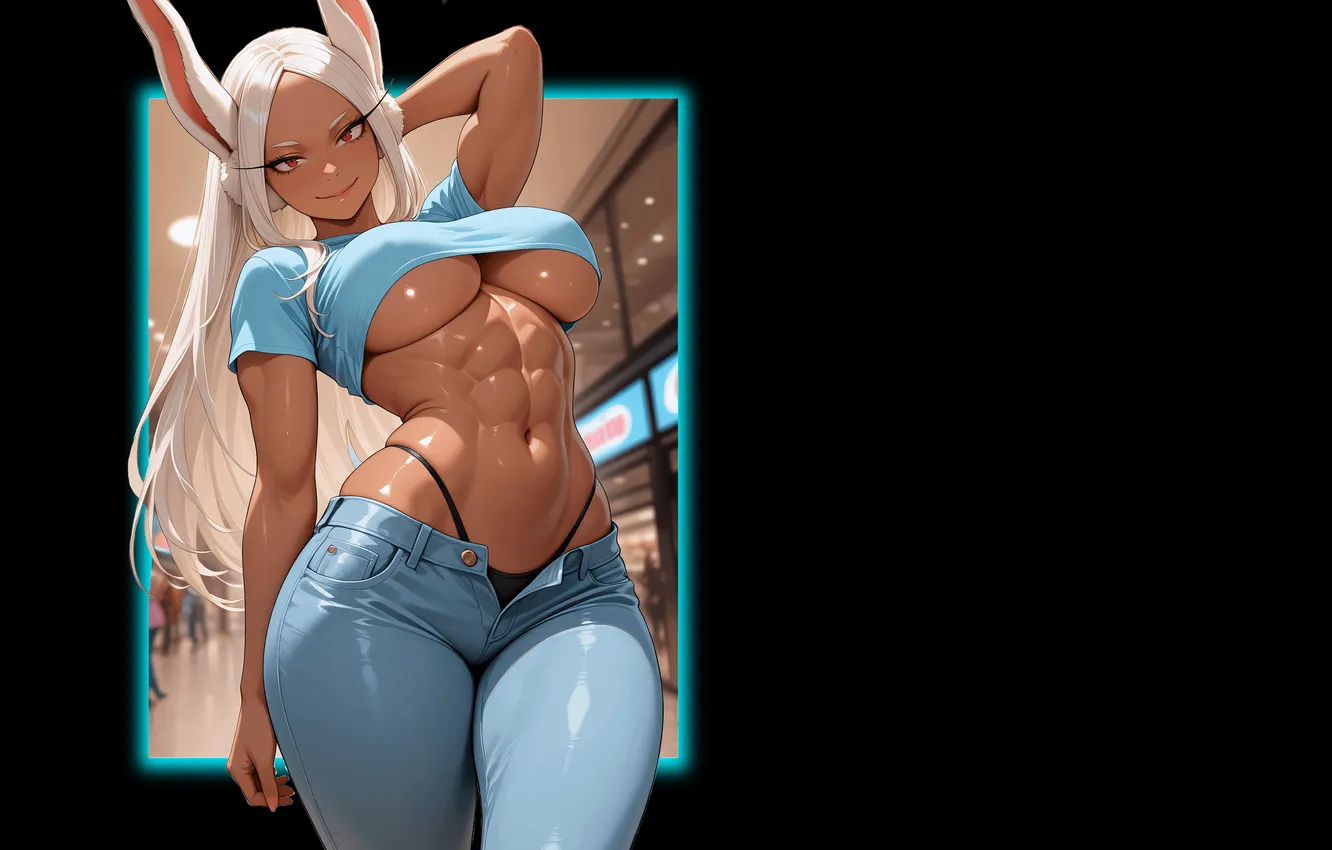 Photo wallpaper girl, hot, sexy, boobs, muscle, anime, brown, pretty