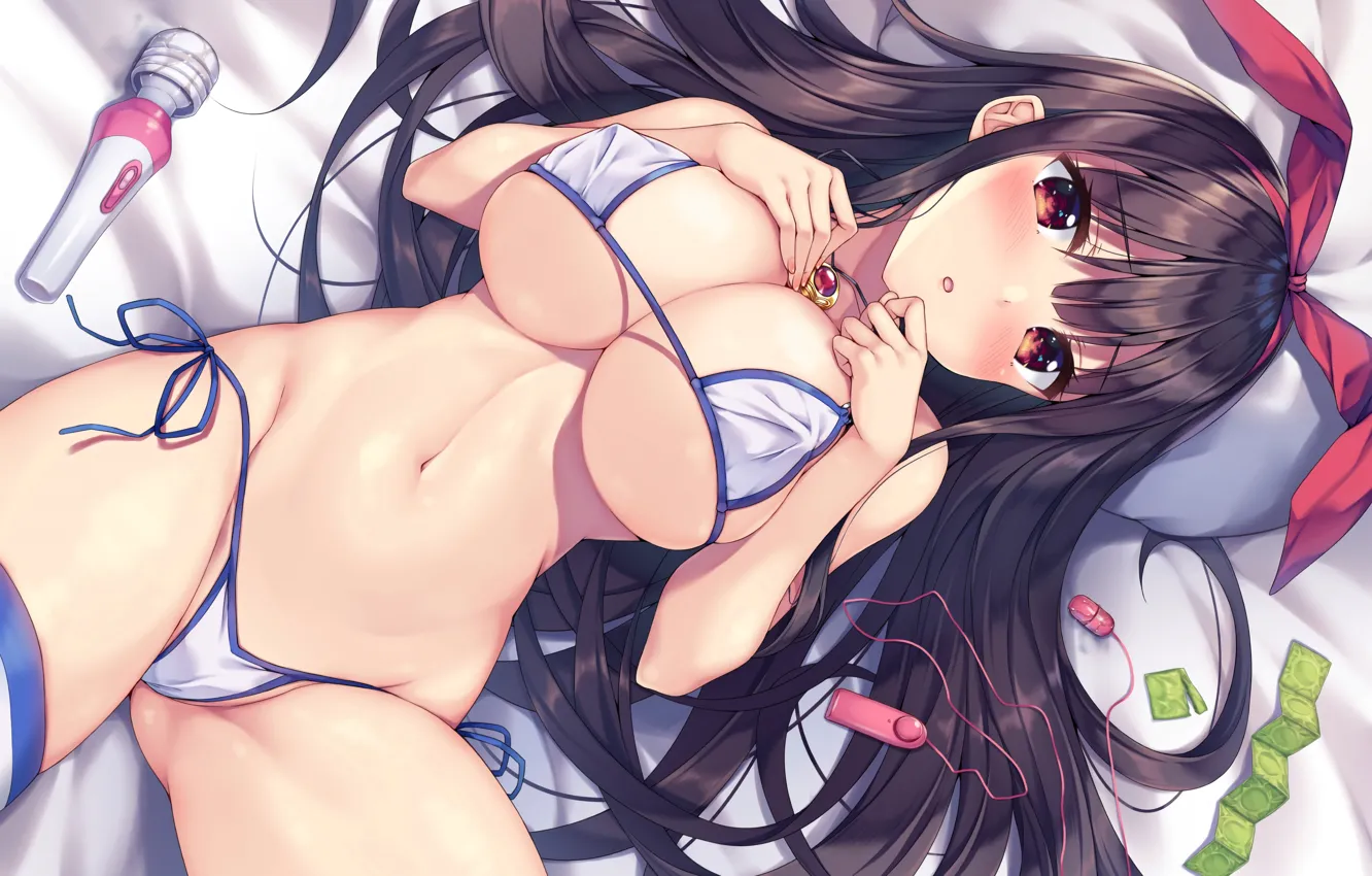 Photo wallpaper girl, sexy, lingerie, Cameltoe, bra, cleavage, panties, long hair