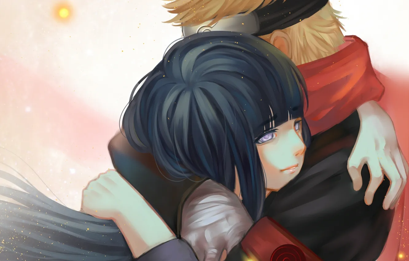 Photo wallpaper girl, anime, art, hugs, guy, two, Naruto, Hyuuga Hinata