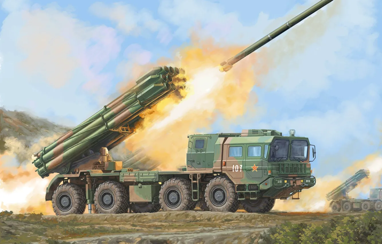 Photo wallpaper tornado, China, MLRS, MLRS, PLA, The jet system of volley fire, BM-30, Chinese PHL-03 MLRS