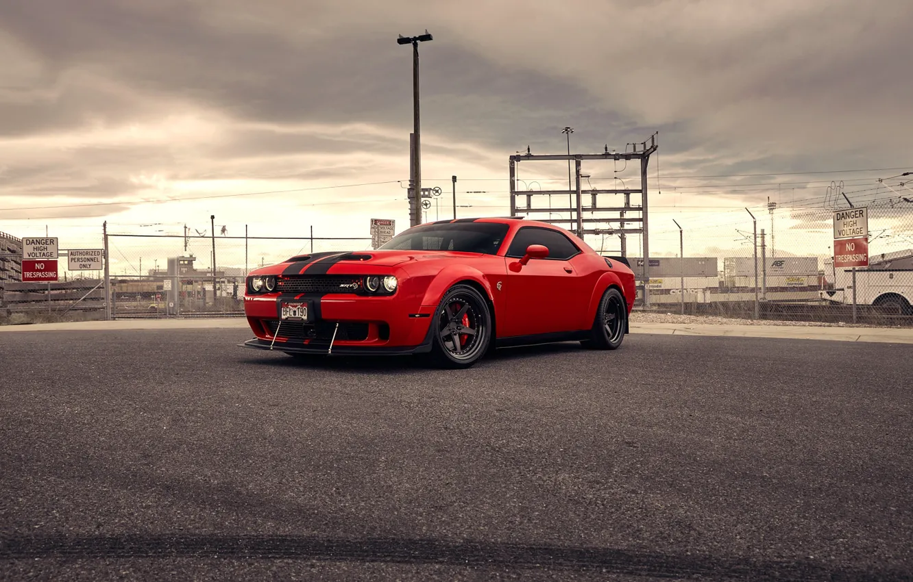 Photo wallpaper Dodge, Challenger, Red, SRT