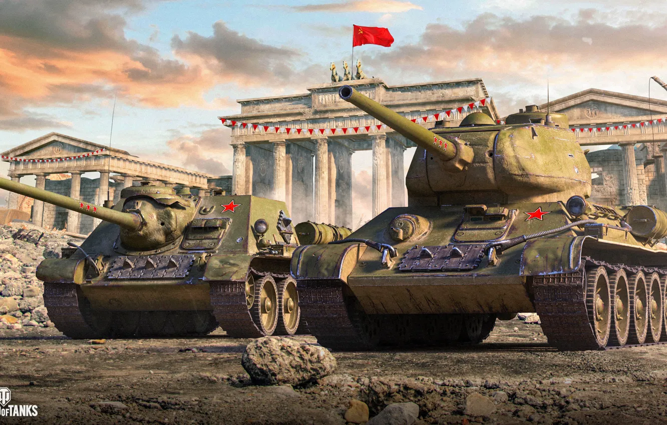 Photo wallpaper flag, tank, USSR, game, World of Tanks, PT-ACS, World Of Tanks, T-34-85
