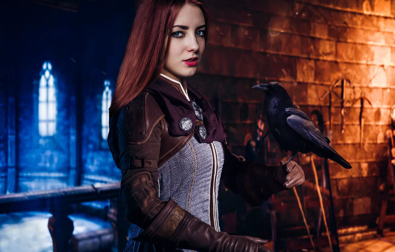 Photo wallpaper dream, fire, girl, ice, fantasy, trees, bird, young