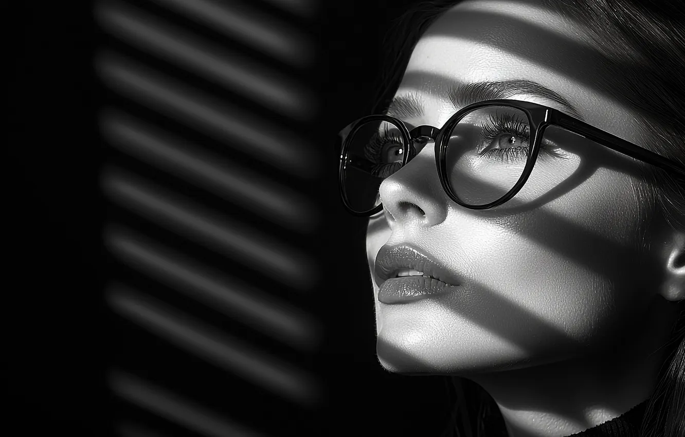 Photo wallpaper look, girl, light, face, strip, portrait, shadow, window