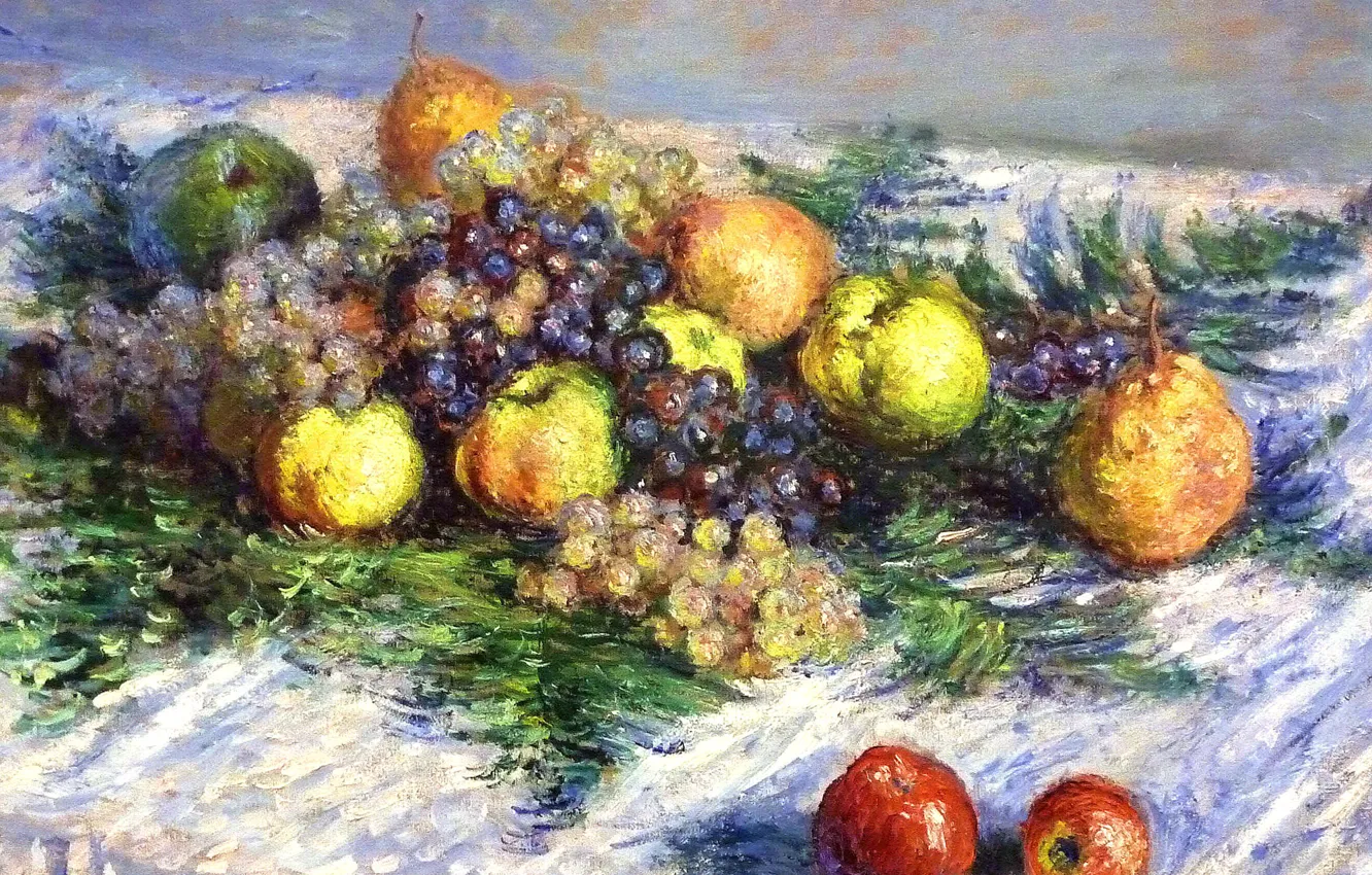 Photo wallpaper picture, fruit, Claude Monet, Still life with Pears and Grapes