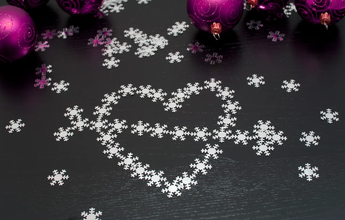 Photo wallpaper snowflakes, holiday, balls, heart, new year, Christmas, arrow, christmas