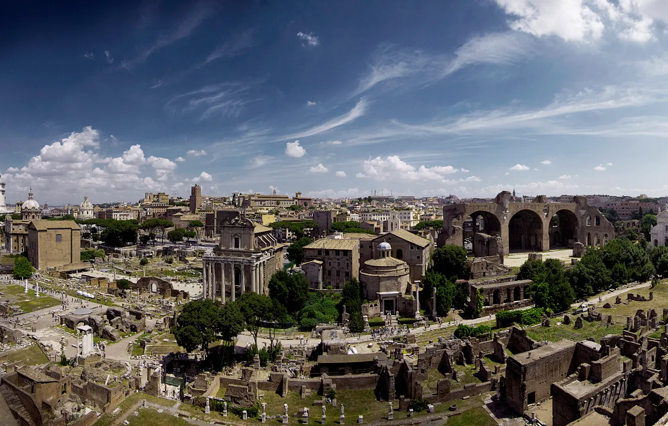 Photo wallpaper landscape, Rome, Italy, panorama, the ruins, ruins, Forum