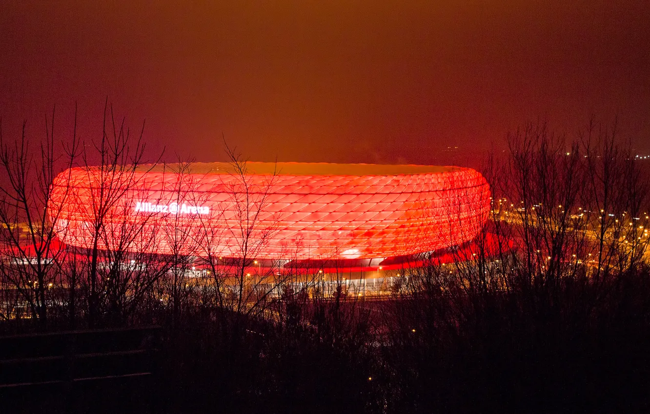 Photo wallpaper landscape, night, lights, Germany, Munich, stadium, Allianz Arena