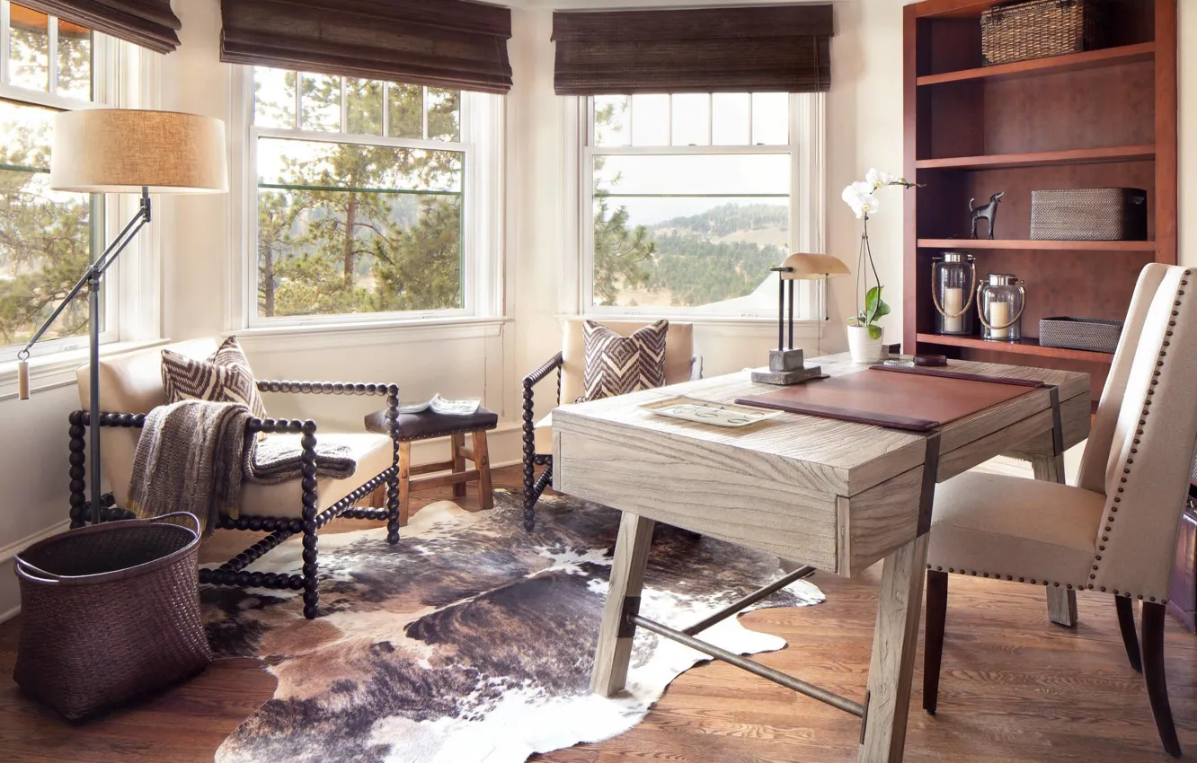 Photo wallpaper style, interior, office, home office, Unique rustic home-office design, rustic design