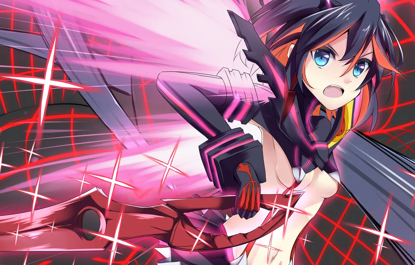 Photo wallpaper look, girl, weapons, blood, sword, stroke, anime, art