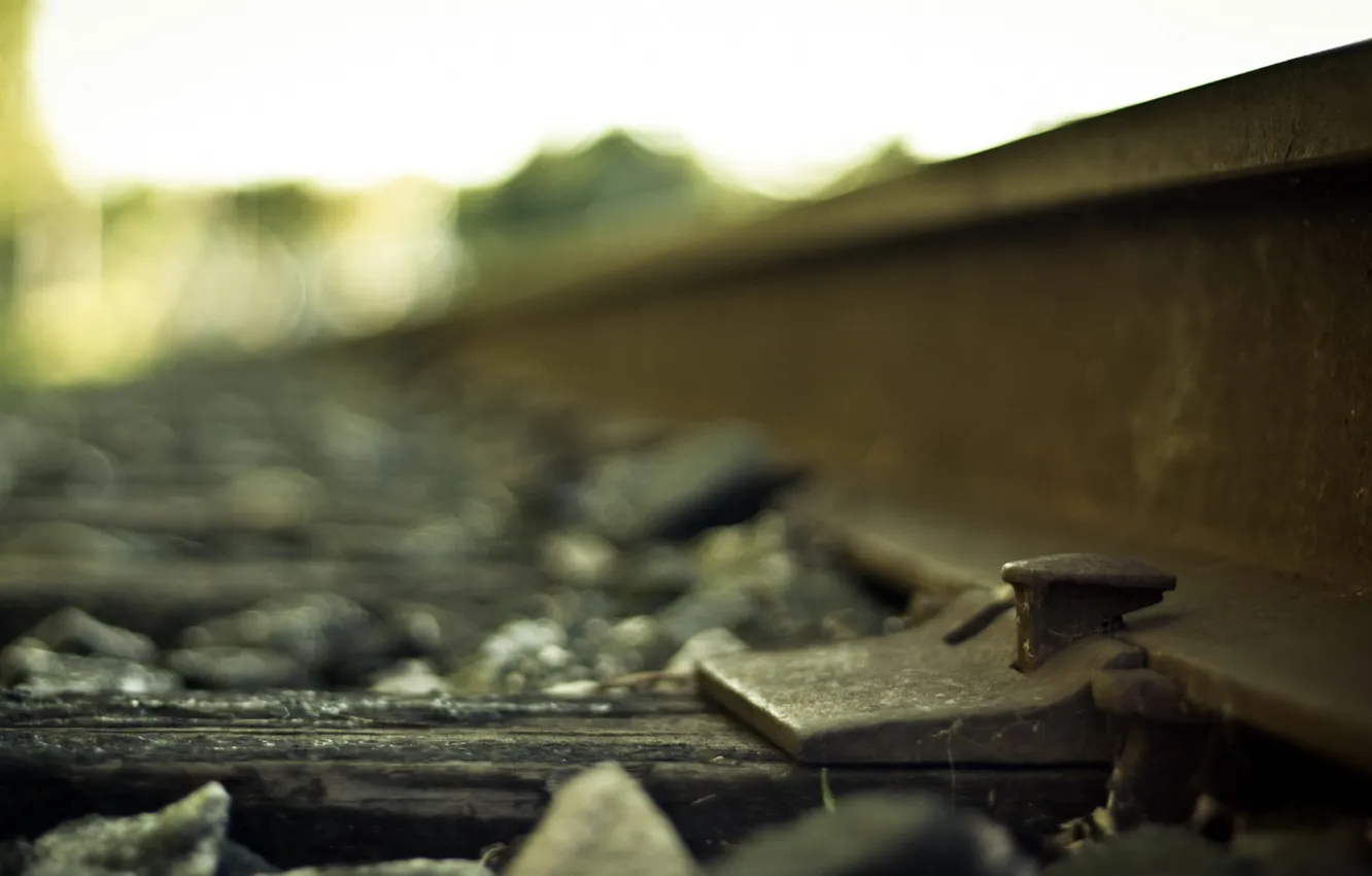 Photo wallpaper macro, railroad, sleepers