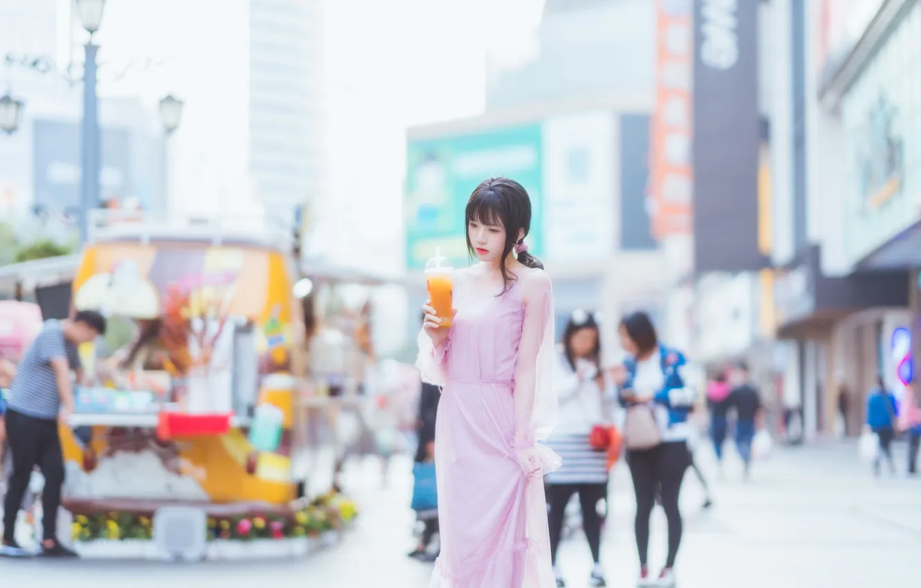 Photo wallpaper juice, woman, beautiful, model, street, pretty, asian, cute