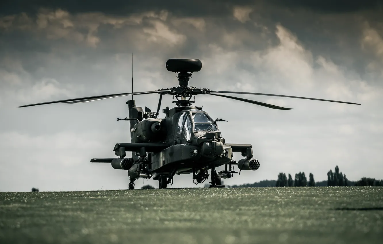 Photo wallpaper Boeing, Apache, AH-64D, dark sky, Royal Netherlands Air Force, attack helicopter, Boeing AH-64D Apache, AH-64D …