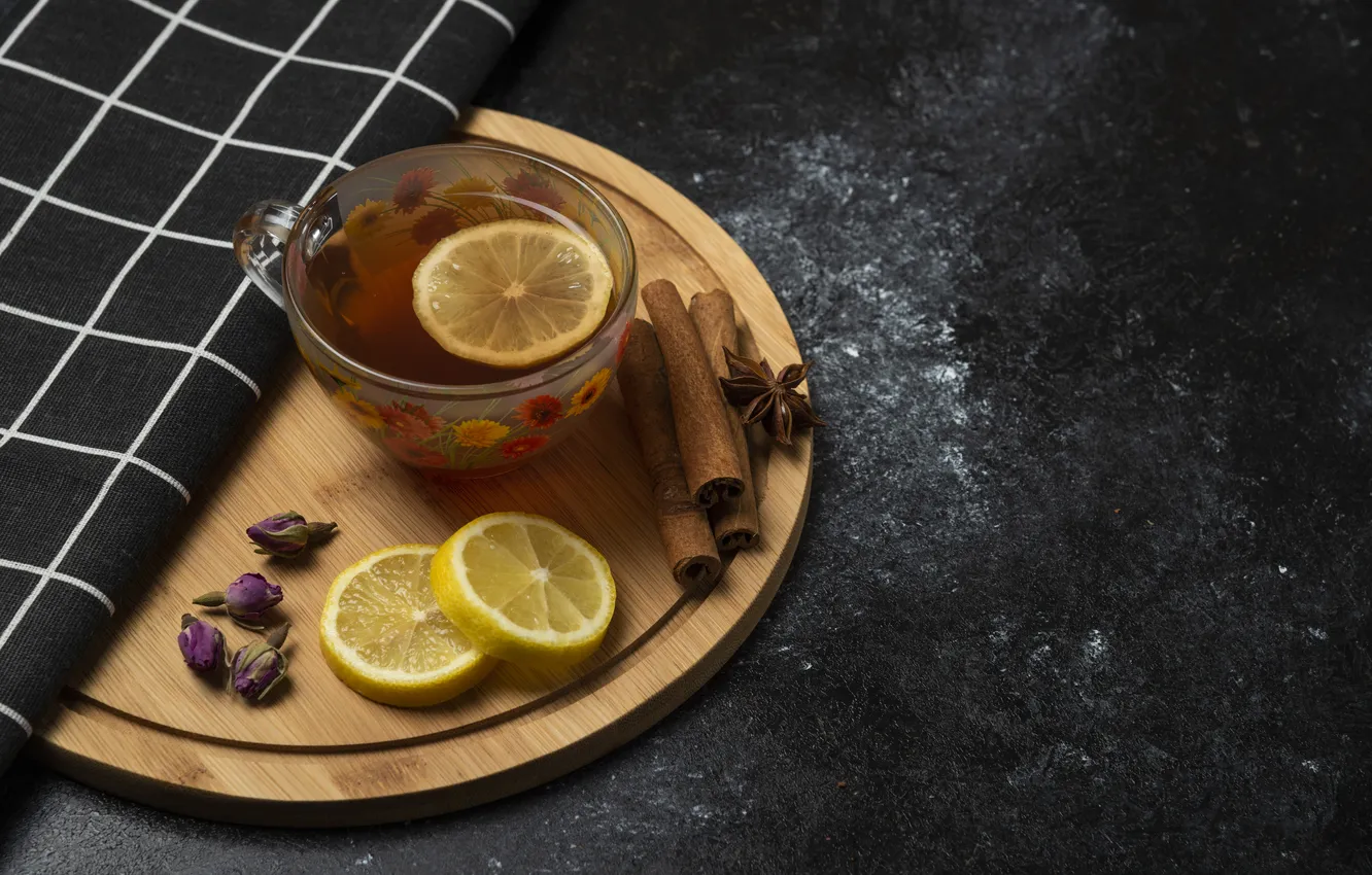 Photo wallpaper cup, tea, herbs, spices, flavour