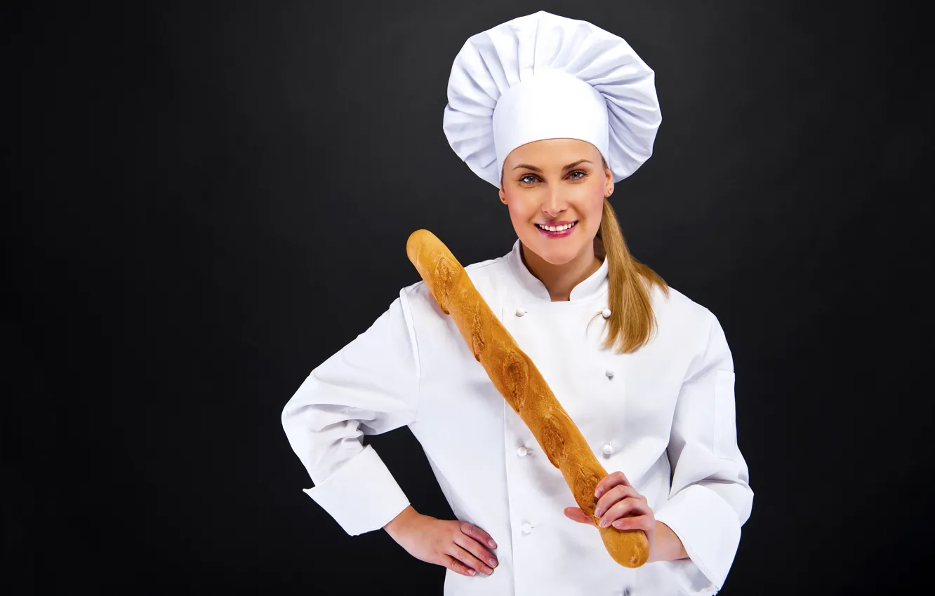Photo wallpaper girl, smile, cook, uniform, cap