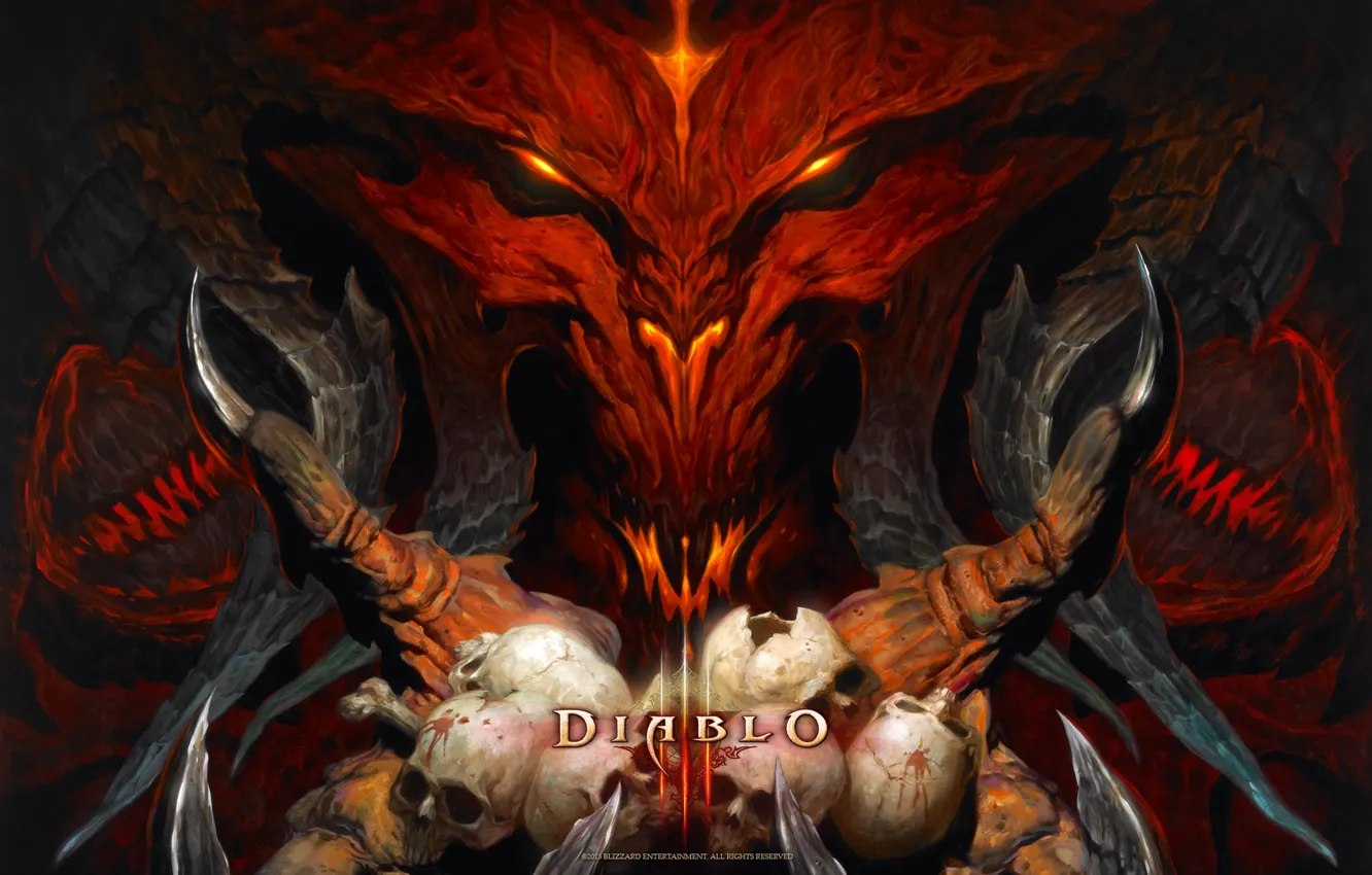 Photo wallpaper skull, the demon, claws, the devil, Diablo III, Blizzard Entertainment, blood.