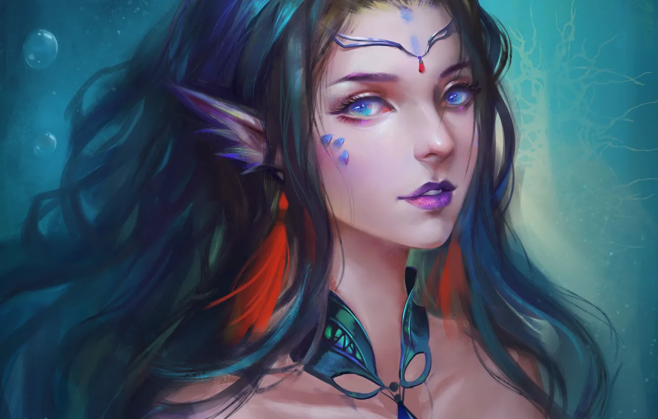 Photo wallpaper look, water, bubbles, mermaid, fantasy, art, pendant