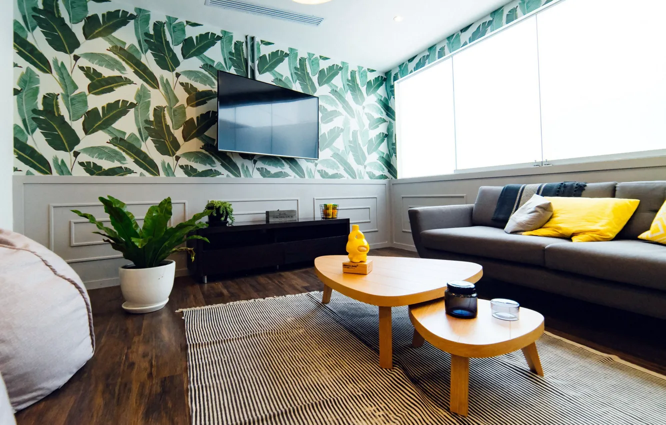 Photo wallpaper sofa, chairs, living room
