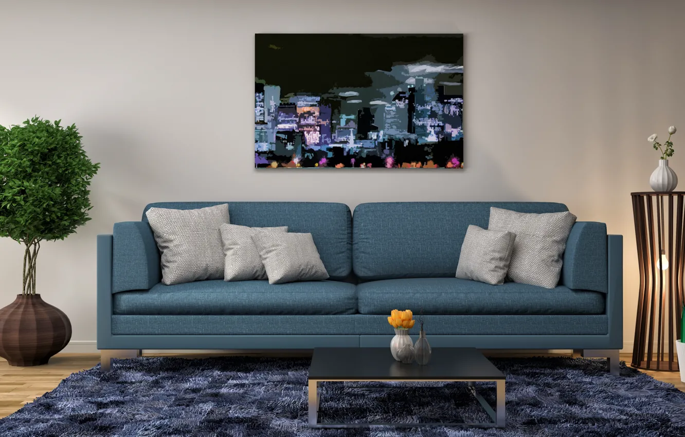 Photo wallpaper flower, design, sofa, interior, picture, pillow, modern