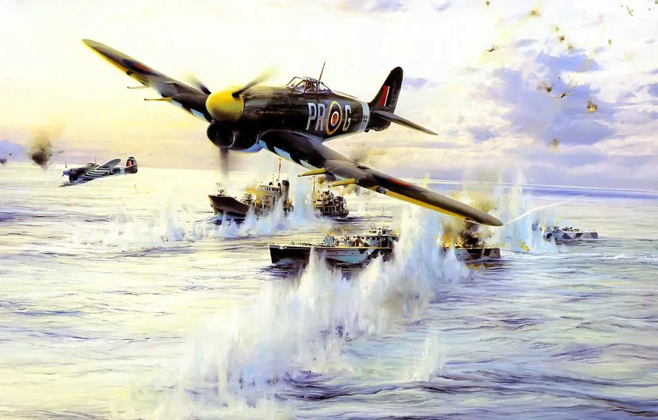 Photo wallpaper sea, the explosion, attack, figure, ship, art, Taylor, the fire