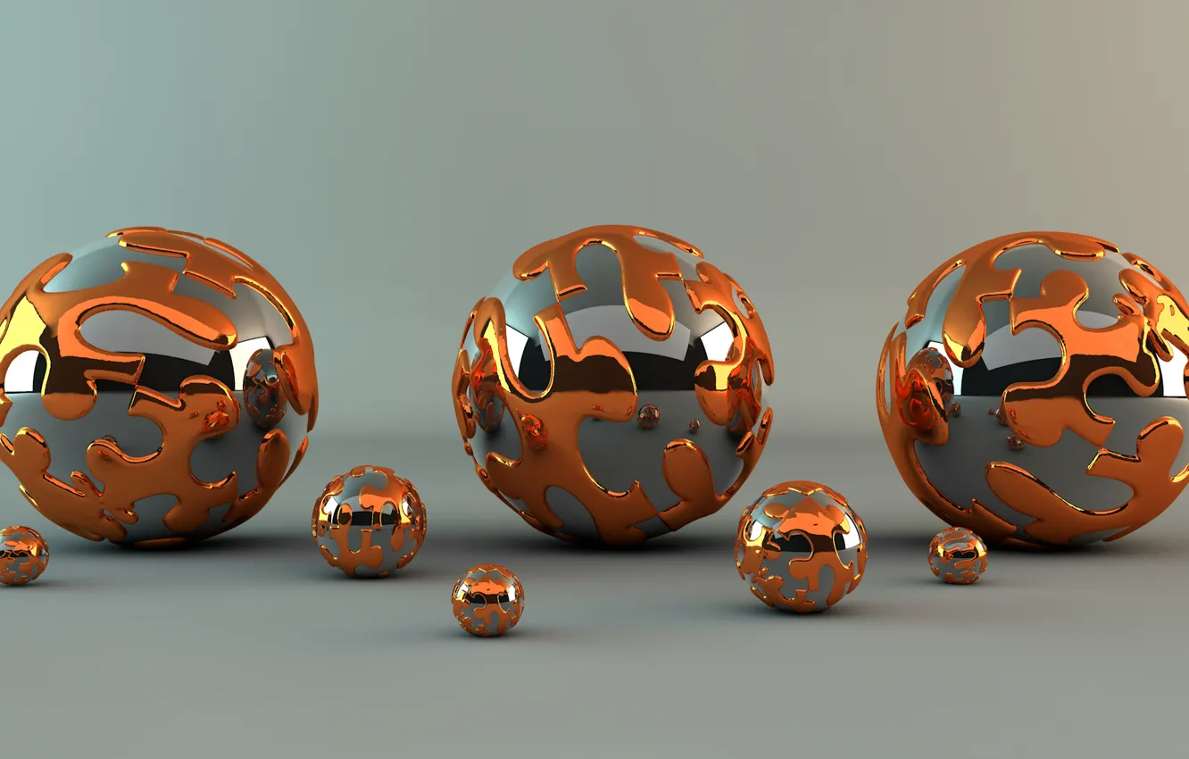 Photo wallpaper balls, metal, abstraction, reflection, balls, pattern, Shine