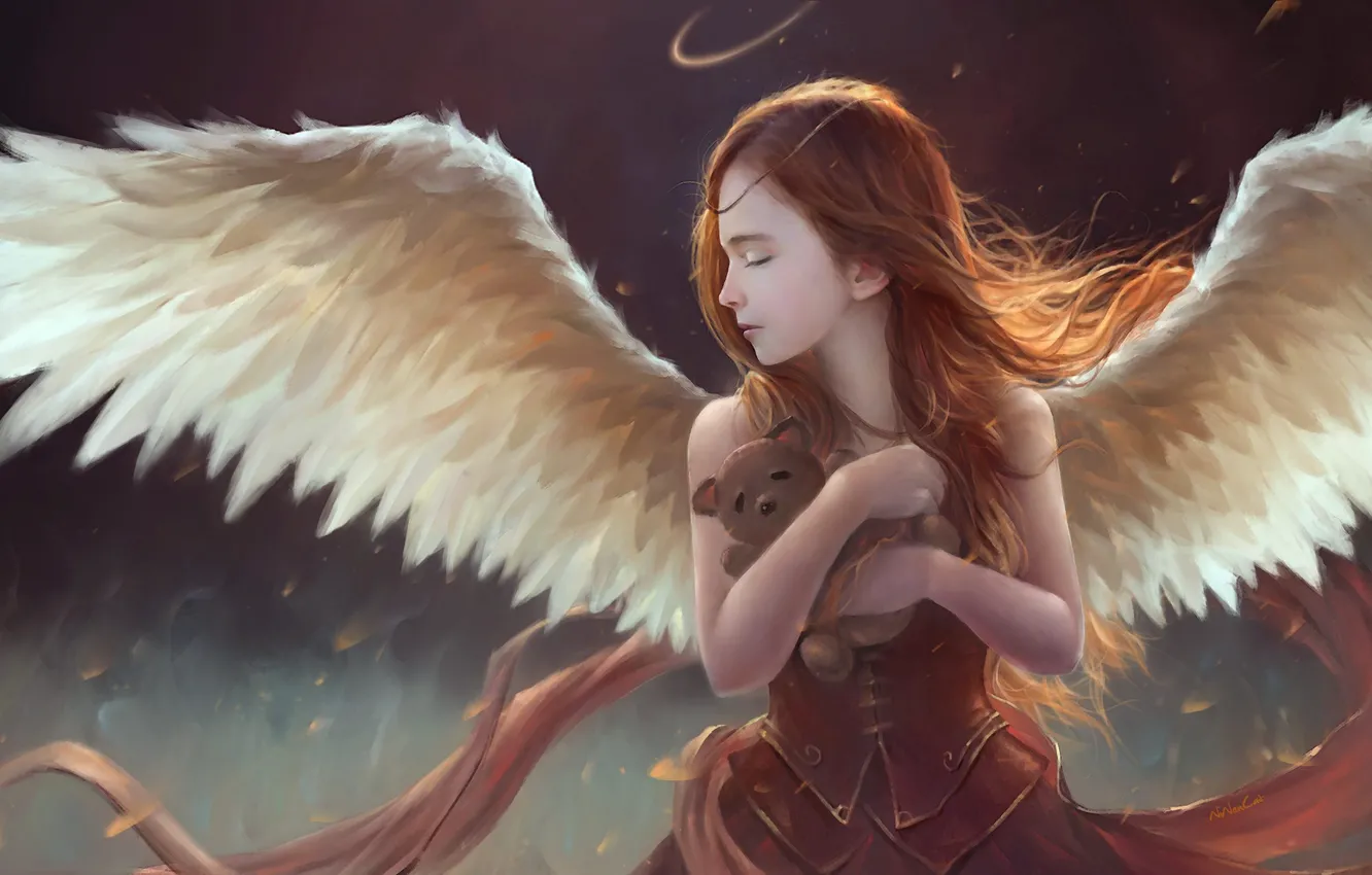 Photo wallpaper girl, wings, angel, hug
