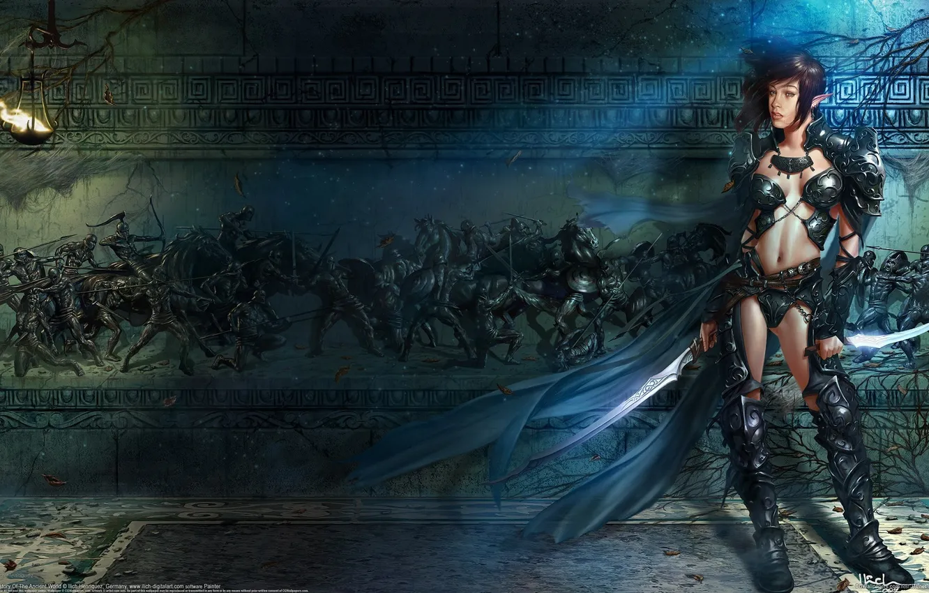 Photo wallpaper girl, weapons, wall, elf, art, dagger, elf, Ilich Henriquez