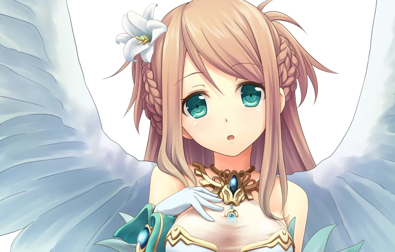 Photo wallpaper girl, flowers, wings, angel, art, halo, valkyrie crusade