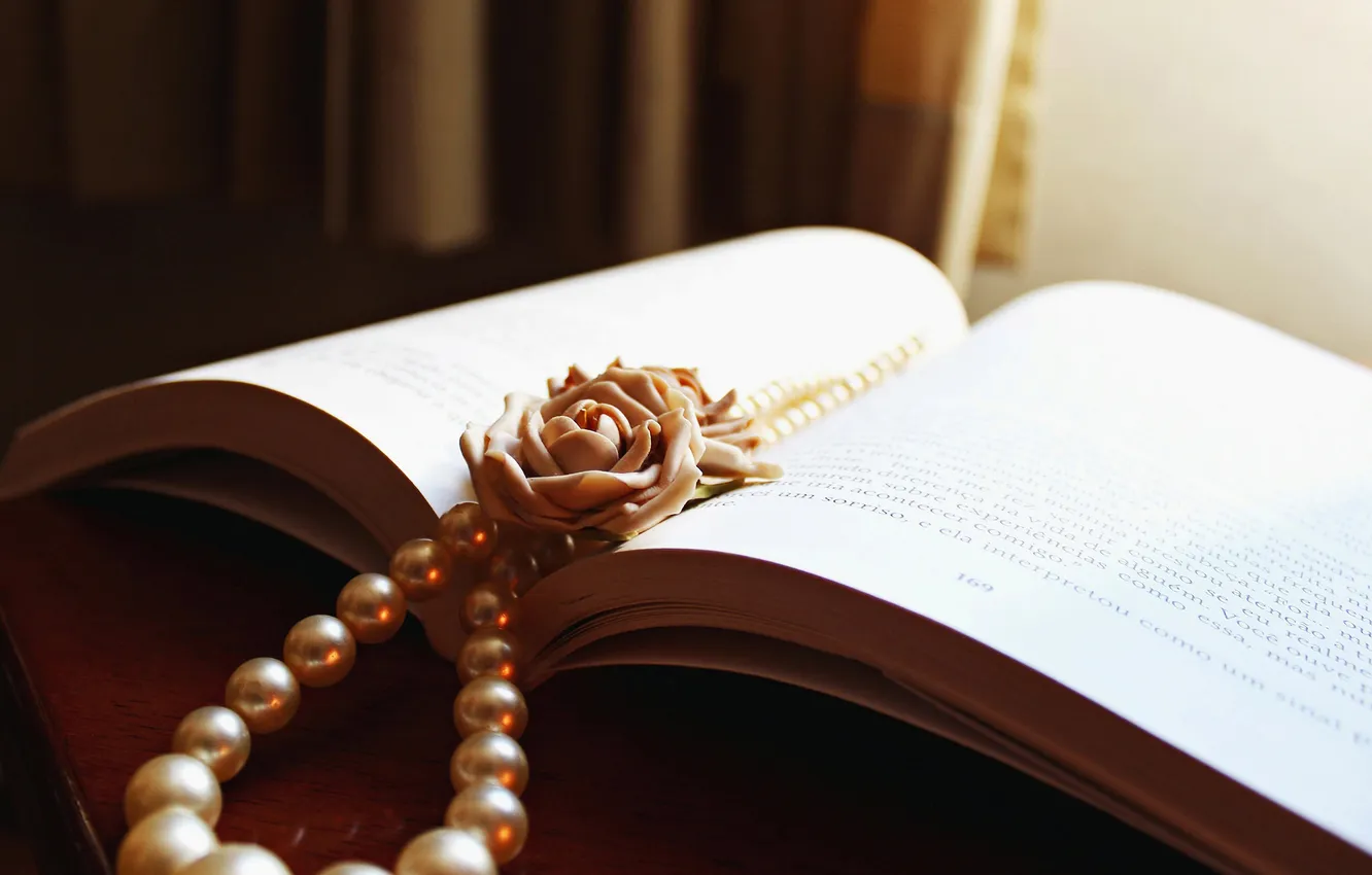 Photo wallpaper flowers, roses, beads, book, white, beads, clay