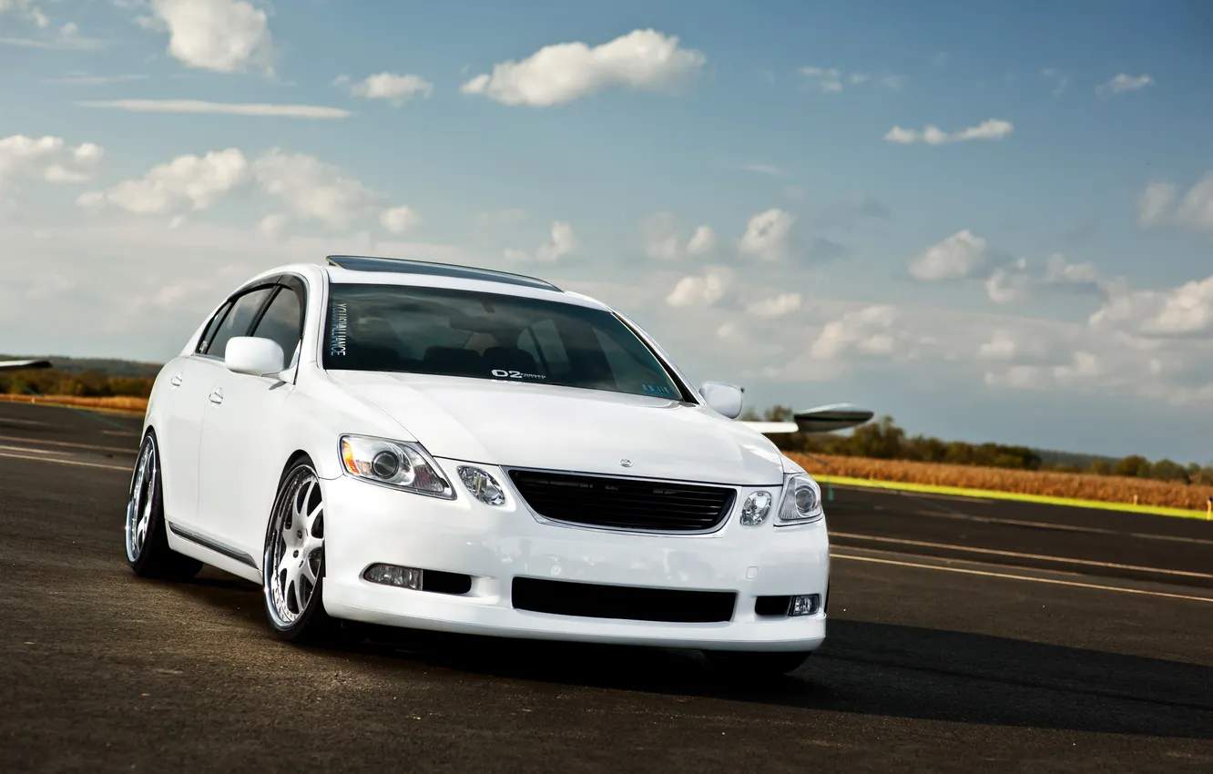 Photo wallpaper white, the sky, clouds, Lexus, white, the plane, Lexus, runway