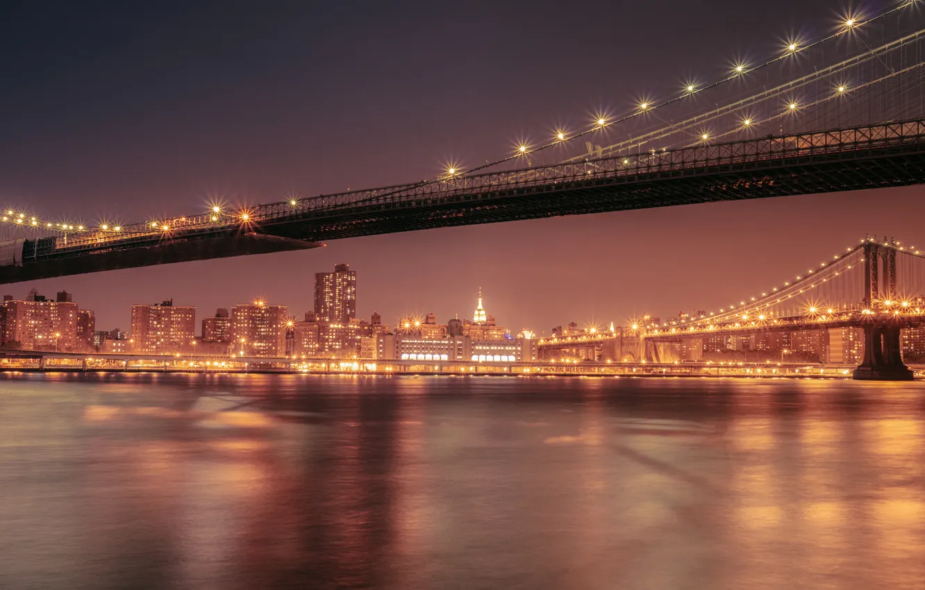 Photo wallpaper the city, lights, Strait, New York, the evening, lighting, USA, USA