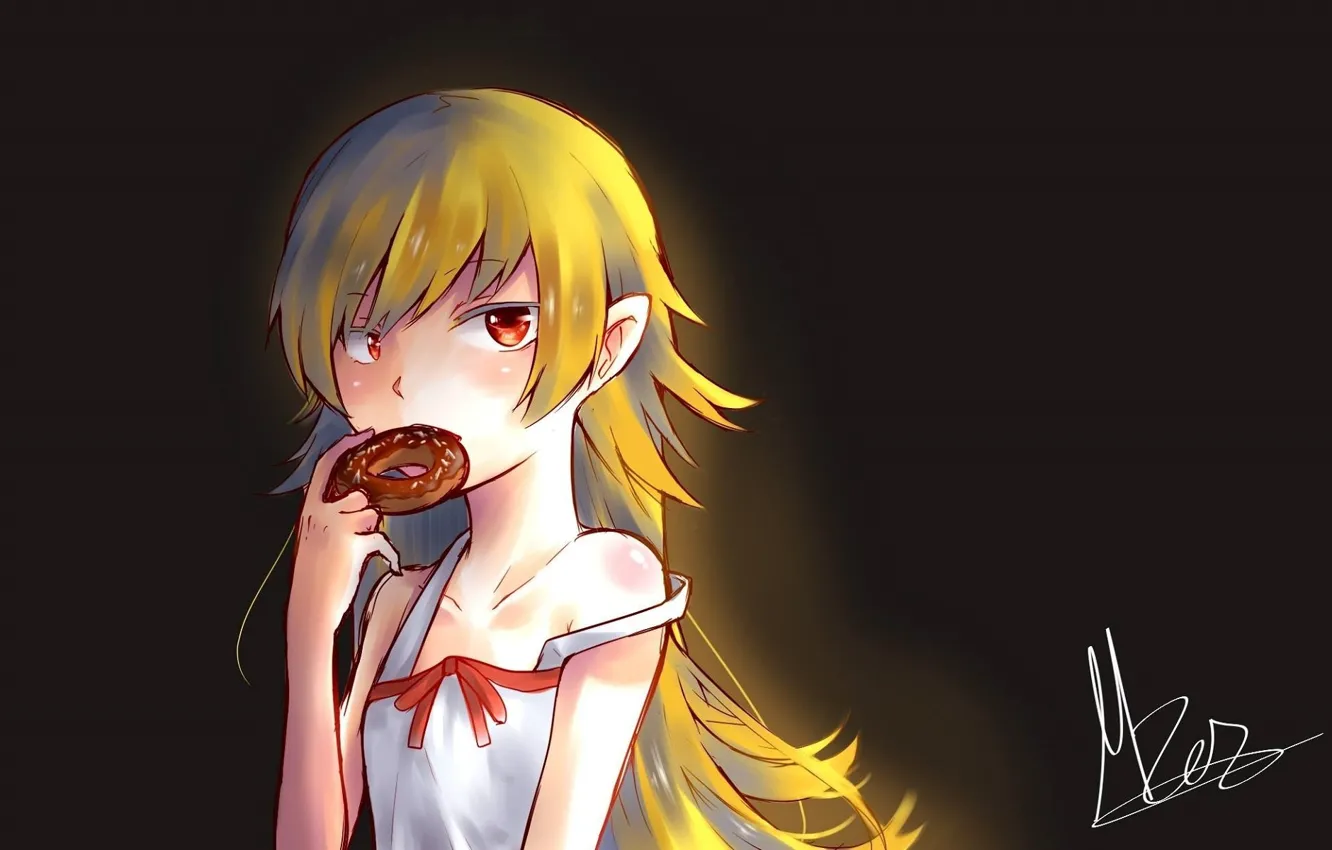 Photo wallpaper grey background, donut, bangs, vampire, Bakemonogatari, History Of Monsters, The Shinobu Oshin