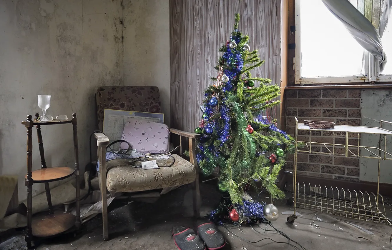 Photo wallpaper house, mess, holiday, tree